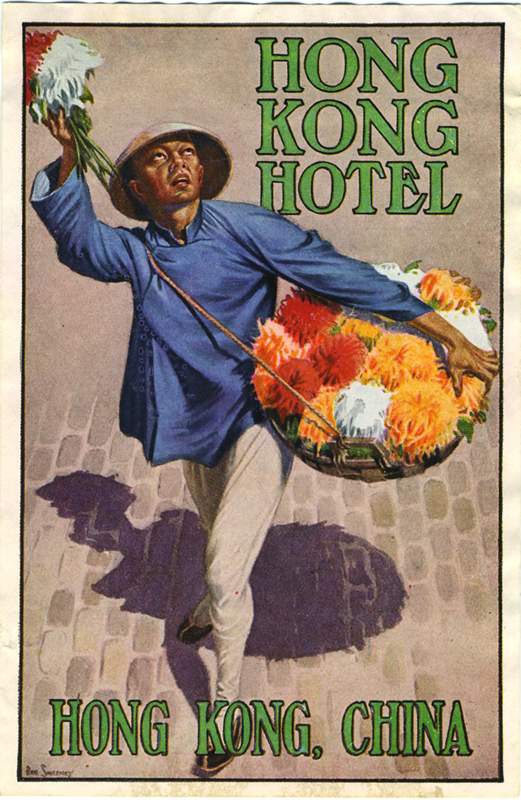 Man sells flowers on cobblestone street; gray, blue, orange, green