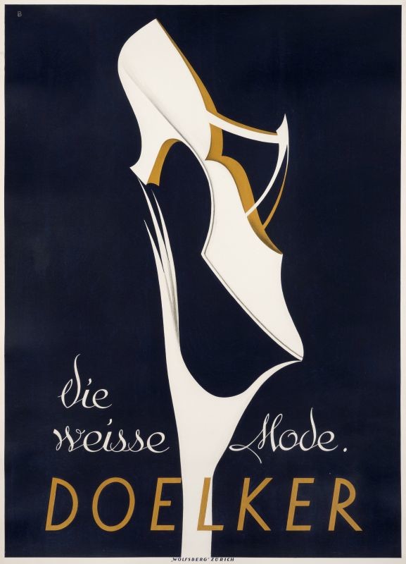 White shoe held by woman's hand; blue, white, yellow