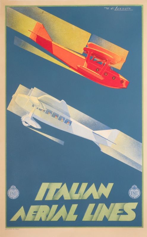 Seaplane and airplane cross paths; orange, blue, white, green